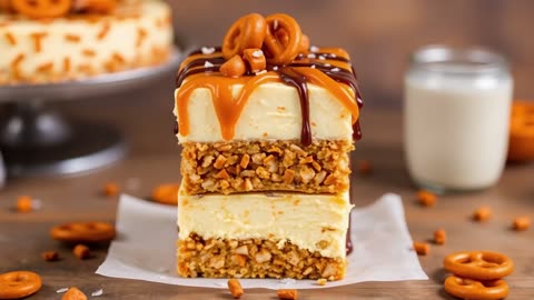 Caramel Pretzel Crunch Cheesecake Stack 🍮🔥 | Salted Sweet Fusion | FlavorVille Viral Dessert