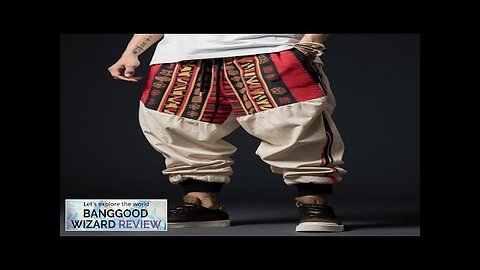 Mens Ethnic Print Patchwork Loose Drawstring Waist Pants Apricot S Review