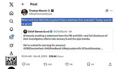 BREAKING: Congressman Thomas Massie Says CIA/Capitol Police Involvement With J6 Pipe Bomb Coming Out