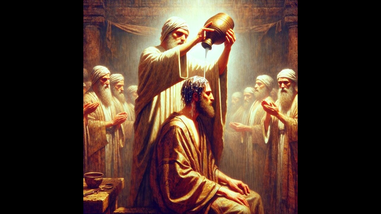 Leviticus 8:1-36 The Lord commanded Moses to anoint Aaron with oil and sanctify him.