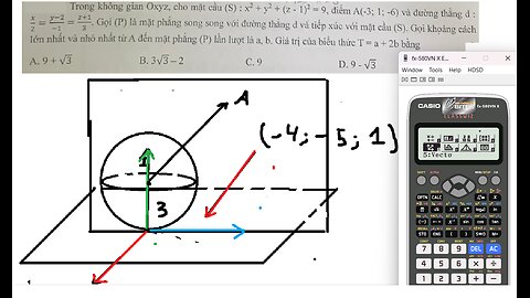 Trong không gian Oxyz, cho mặt cầu (S): x^2 + y^2 + (z-1)^2 = 9, điểm A(-3;1;-6) và đường thẳng