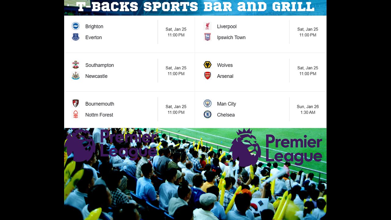 T-Backs Sports Bar and Grill Sports Schedule and Pizza special for Saturday Jan 25, 2025