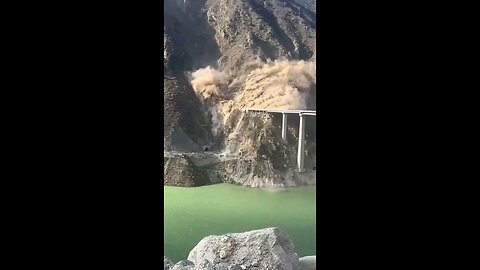 The Hongqi Bridge in Shuangjiangkou, Sichuan Province, China, partially collapsed