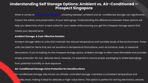 Understanding Self Storage Options: Ambient vs. Air-Conditioned — Prospect Singapore