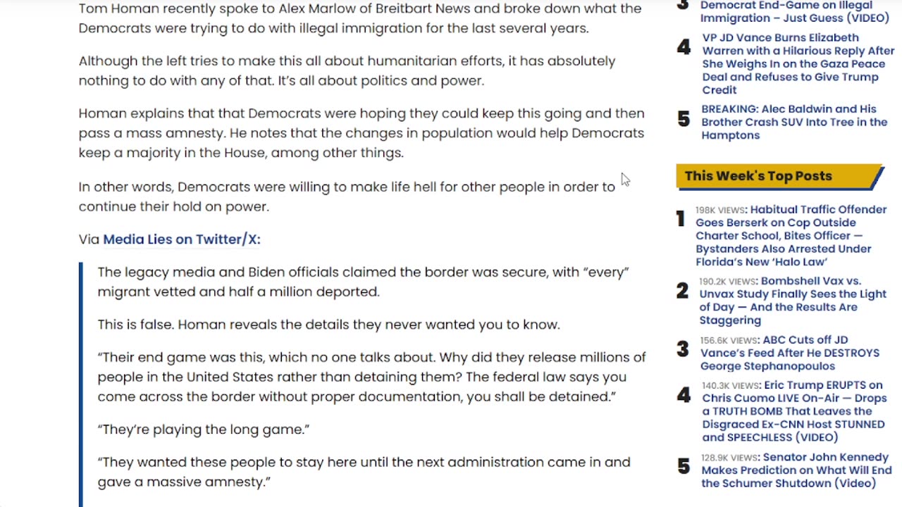 Tom Homan Breaks Down the Democrat End-Game on Illegal Immigration