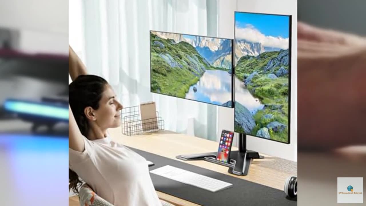 MOUNT PRO Dual Monitor Stand, Free-Standing Full Motion Monitor Desk Mount Fits