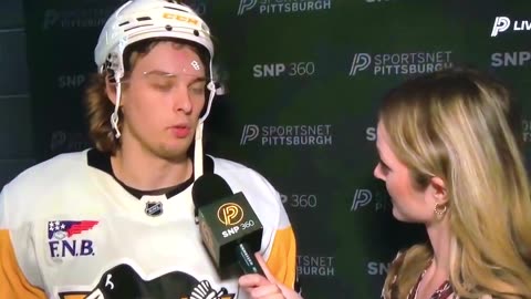 Penguins RW #41 Ville Koivunen w/in between periods interview