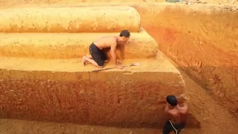 Dig To Build Three Story Boat Villa House & Water Slide Swimming Pool