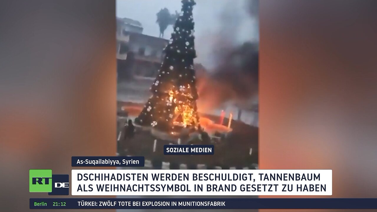 Weihnachtsbaum verbrannt: Syrische Christen demonstrieren in Damaskus