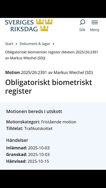 Svenskt obligatoriskt biometriskt register?