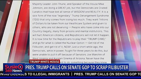 PRES TRUMP CALLS ON SENATE GOP TO SCRAP FILIBUSTER