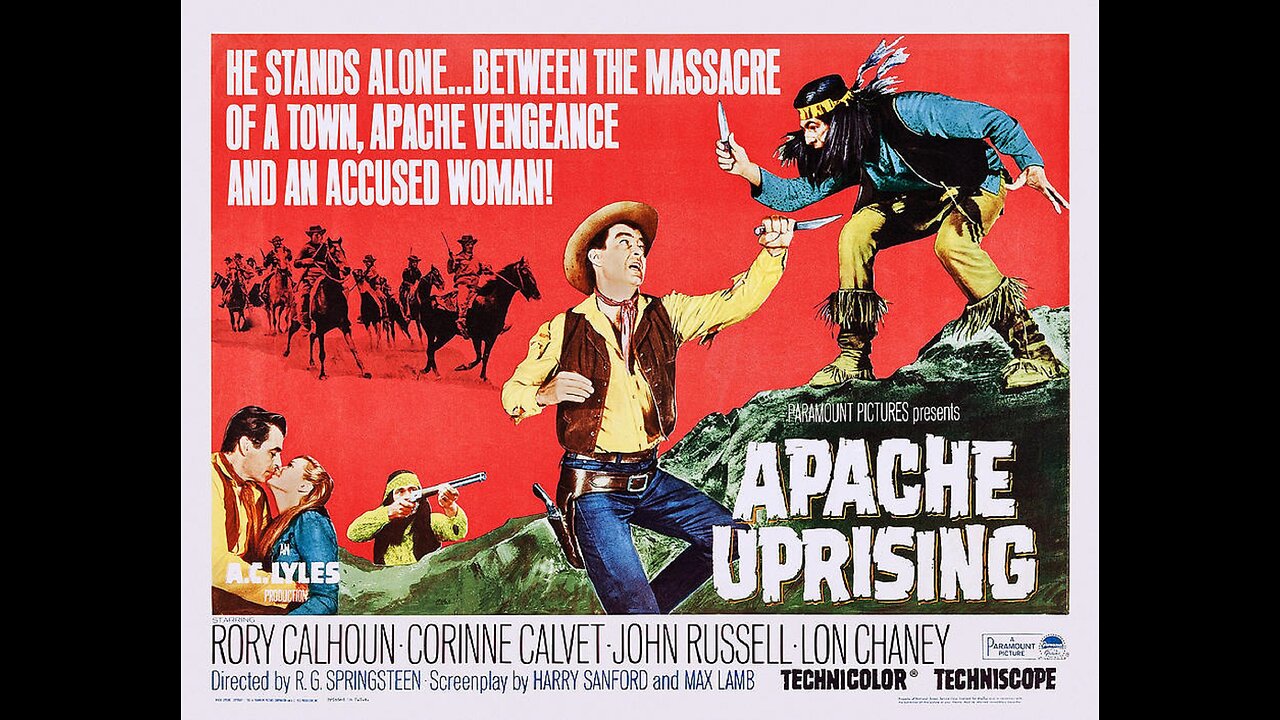 Apache Uprising, Western 1965. Rory Calhoun, Arthur Hunnicutt, Corinne Calvet, John Russell, DeForest Kelley, Lon Chaney Jr., Johnny Mack Brown, Rodd Redwing, Gene Evans, Richard Arlen, Robert H. Harris