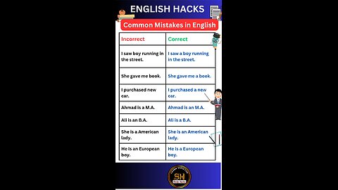 Most common mistakes in English grammar you should know 00 #studyhacks123 #english #grammar #shorts