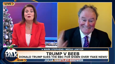 Julia Hartley-Brewer and lawyer Mark Stephens clash over Donald Trump suing the BBC for $10bn.