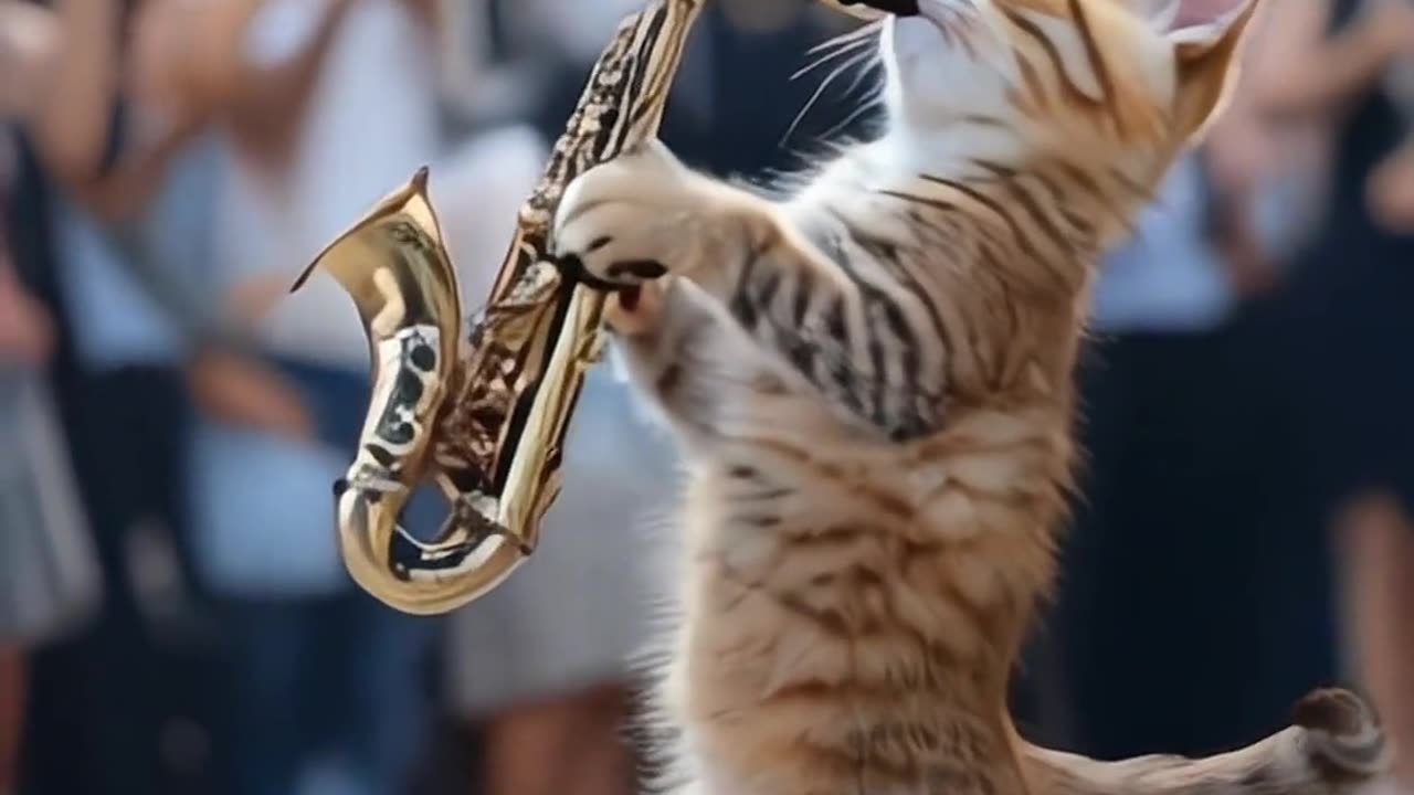 "A smart cat playing an instrument"