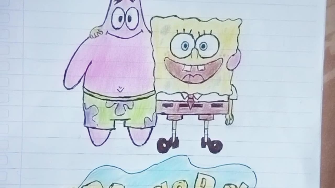 Drawing cute Spongebob and Patrick using a pencil