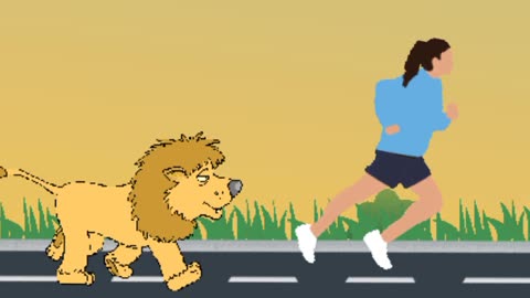 Girl escaping from lion