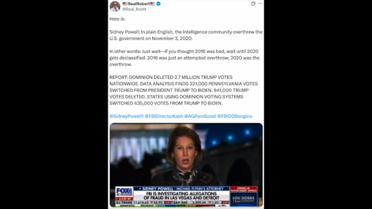 Sidney Powell :the Intelligence community overthrew the U.S. government on November 3, 2020