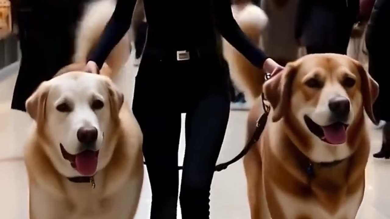 "Girl Walking Through Mall with Her Two Adorable Dogs | Cute and Fun Adventure!"