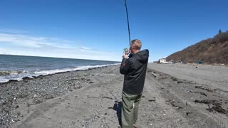 Surf Fishing & Camping on a Beach - Halibut Catch & Cook