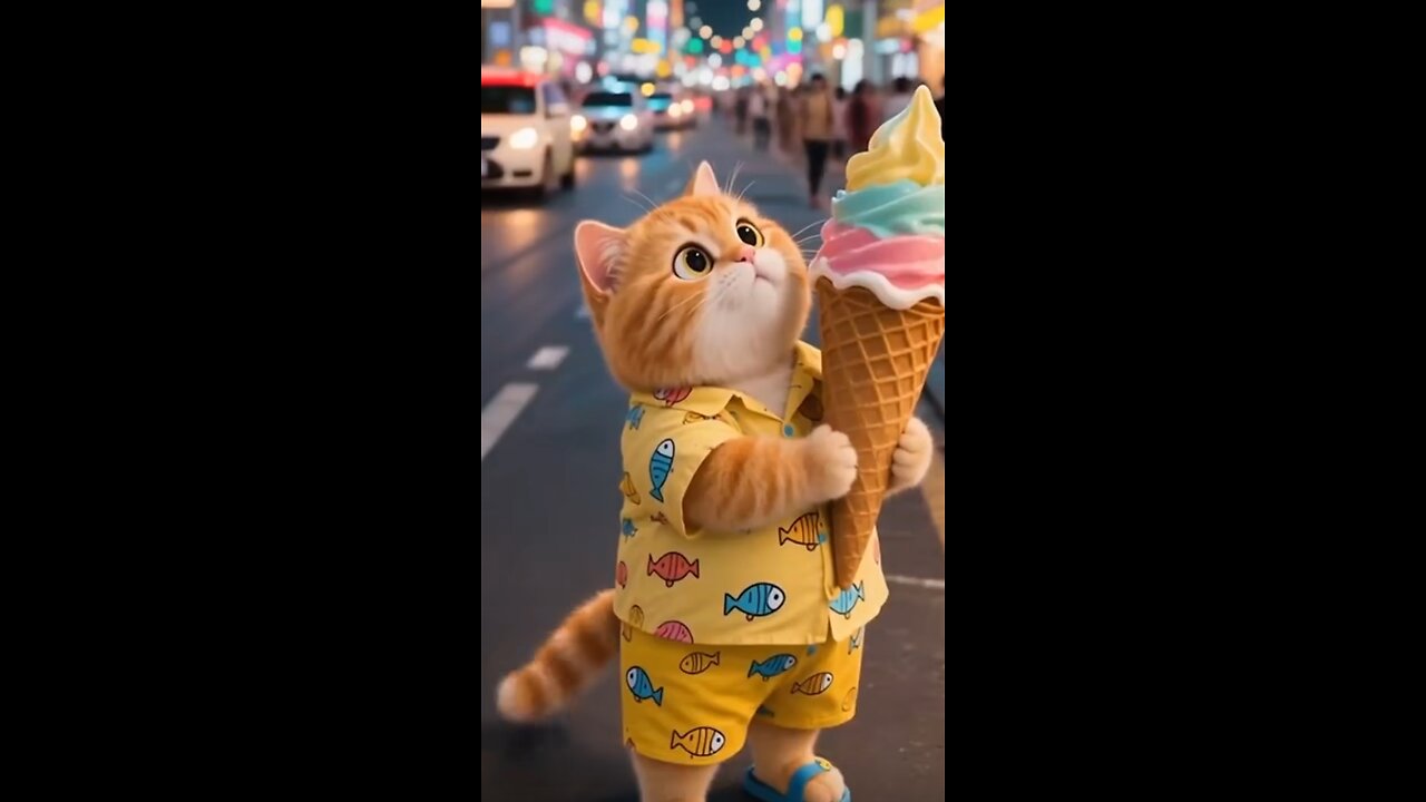 A red-haired cat with his ice cream in a new video. What's your favorite ice cream?