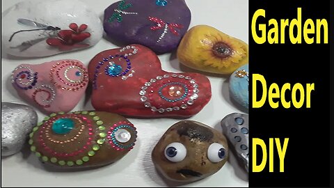 Decorating Rocks with Gems/Tattoos/Paint Garden Rock Crafting