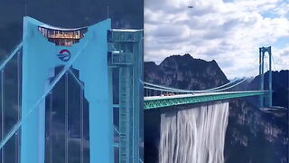 A Restaurant in the Sky and Waterfall at 625 meters in the Huajiang Grand Canyon Bridge