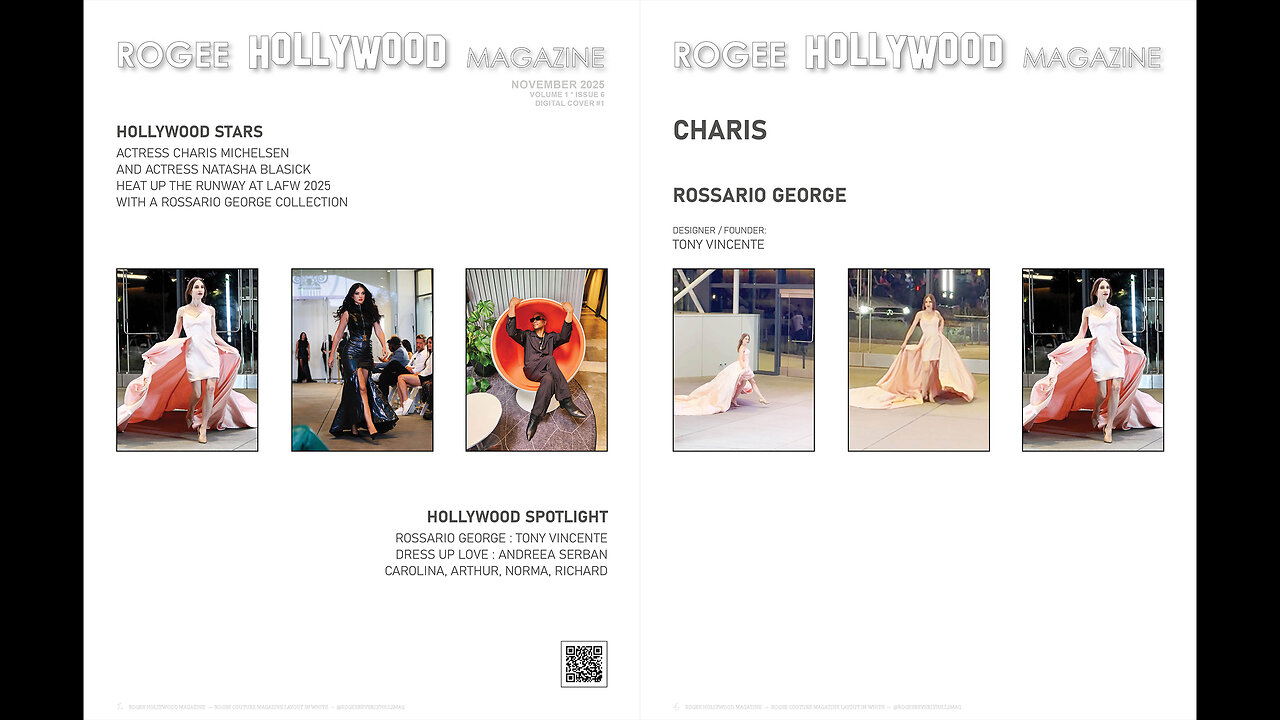 HOLLYWOOD STAR CHARIS MICHELSEN WAS FEATURED ON THE RUNWAY AT LAFW & IN ROGEE BEVERLY HILLS MAGAZINE