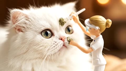 “Adorable White Cat Spa Day | Facials, Nail Paint & Pampering 🐱💅”