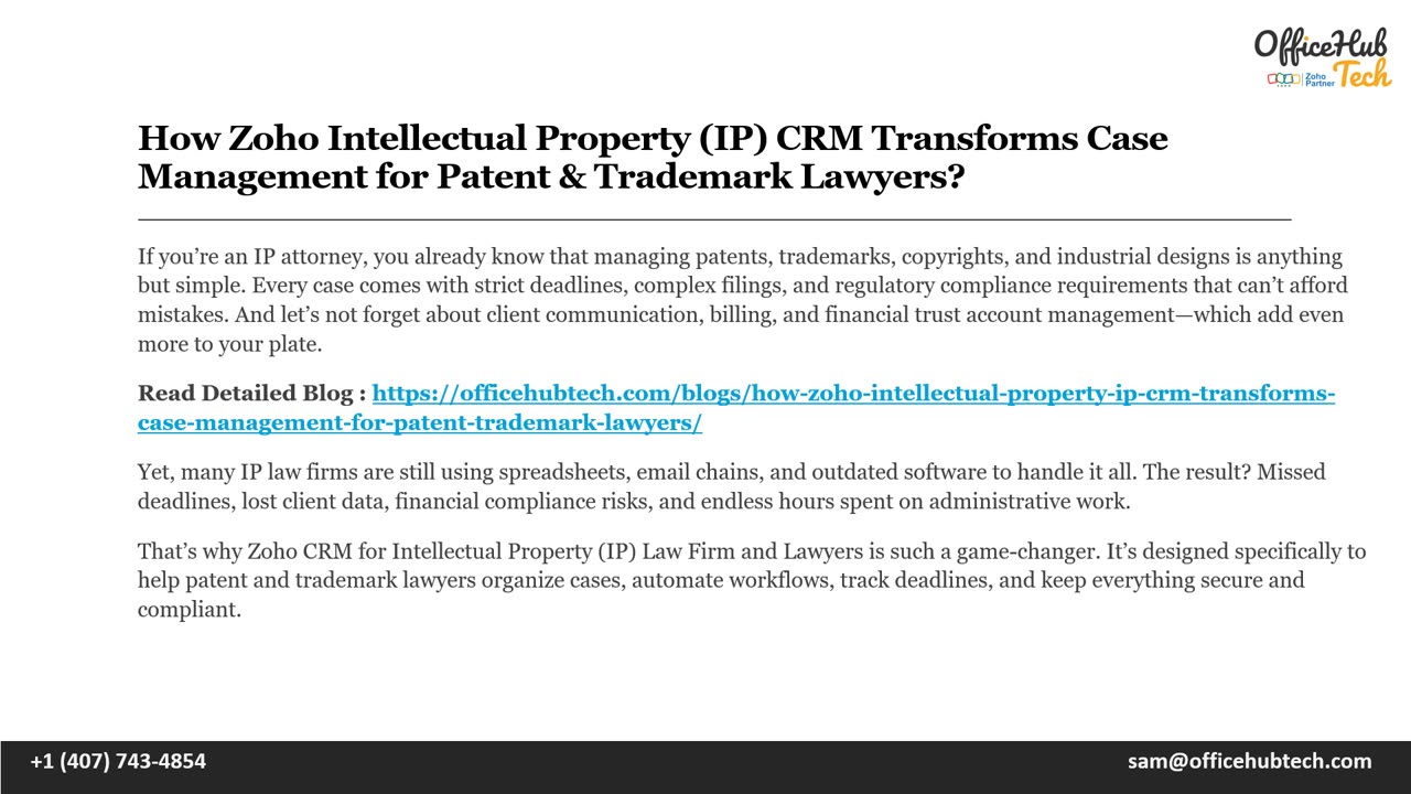 How Zoho Intellectual Property (IP) CRM Transforms Case Management for Patent & Trademark Lawyers?