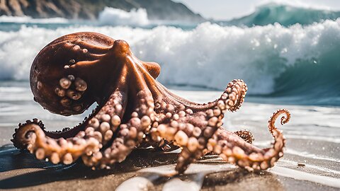 Octopus on the Beach with Surfer
