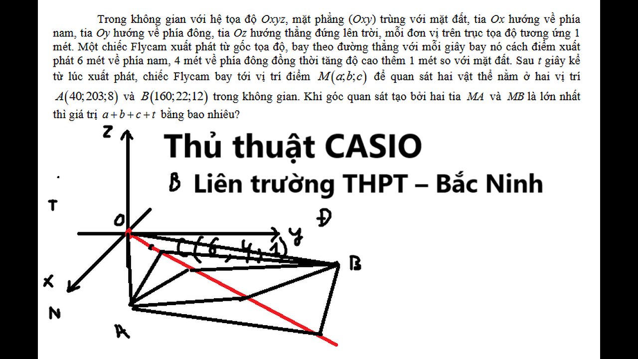 Thủ thuật CASIO: Trong không gian với hệ tọa độ Oxyz, mặt phẳng (Oxy) trùng với mặt đất, tia