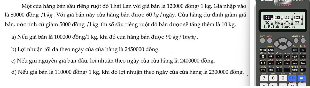 Một cửa hàng bán sầu riêng ruột đỏ Thái Lan với giá bán là 120000 đồng/ 1 kg