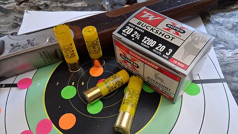 Winchester SuperX No. 3 Buckshot Load in a 2.75" 20ga. Evaluating the pattern with a 3-shot group.
