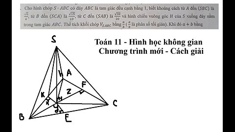 Toán 11: Cho hình chóp S.ABC có đáy ABC là tam giác đều cạnh bằng 1, biết khoảng cách từ A đến (SBC)