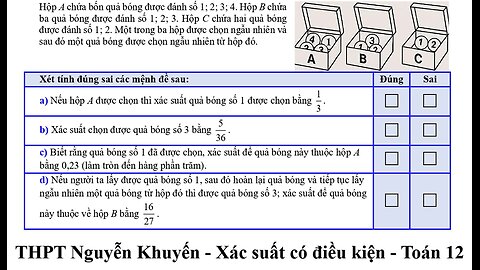 THPT Nguyễn Khuyến: Hộp 4 chứa bốn quả bóng được đánh số 1; 2; 3; 4. Hộp B chứa ba quả bóng được