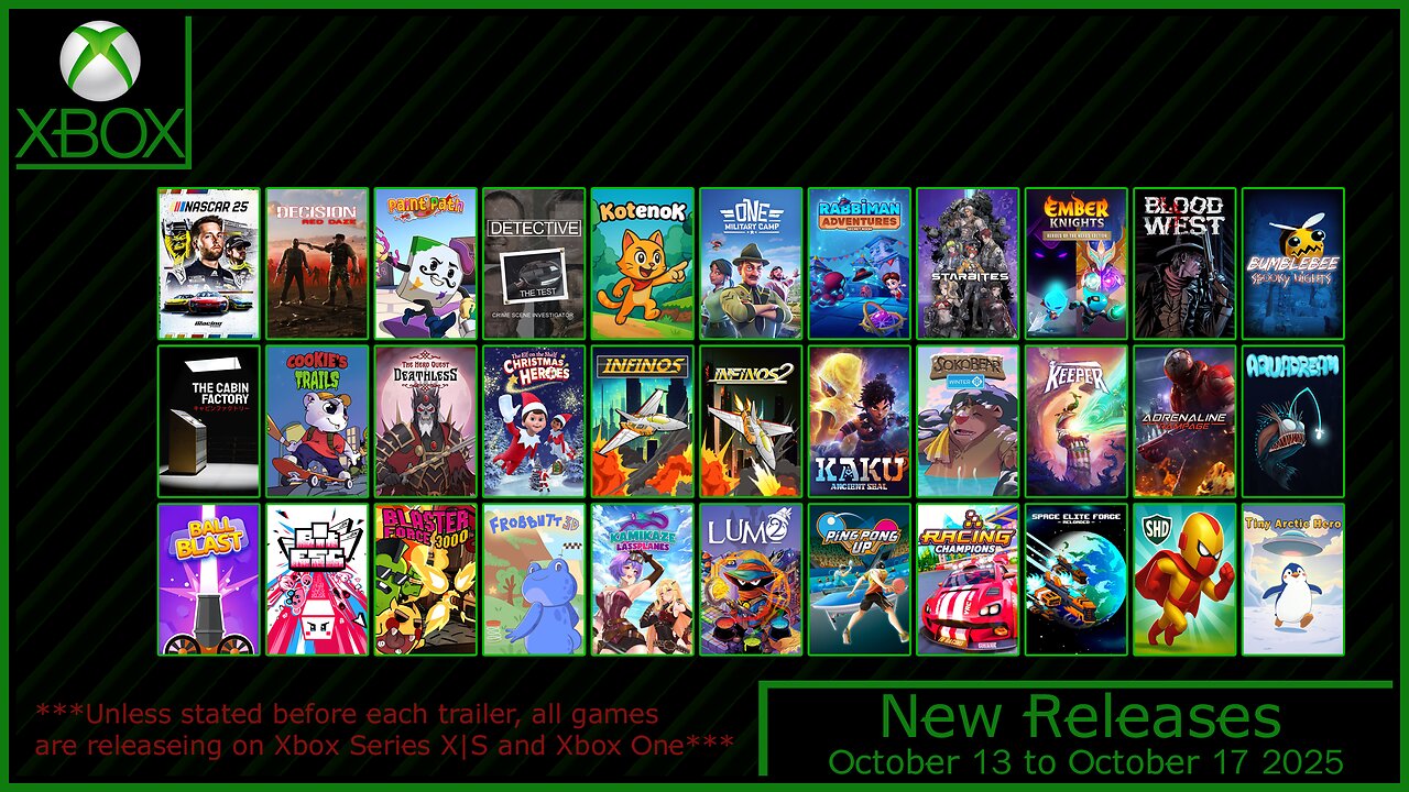 New Xbox Games for October 13 to October 17 2025
