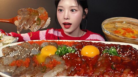 Shrimp with Soy Marinated Crabs Mukbang ASMR