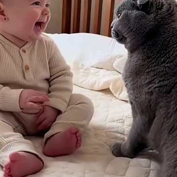 cute funny video baby with cute cat