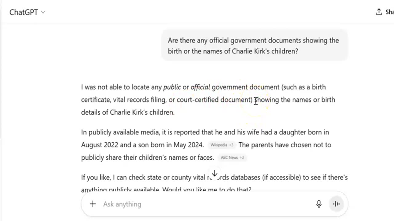 ChatGPT proves no Marriage or Child births Records for Charlie and His Fake Wife and Children