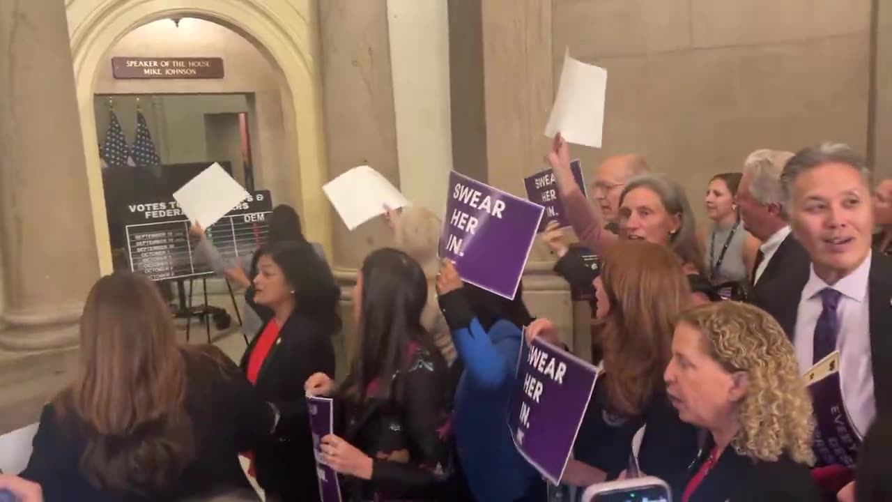Mob of Democrat lawmakers stormed Speaker Johnson’s office on Tuesday to demand