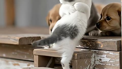 Cat Welcomes the New Kitten with a Hug