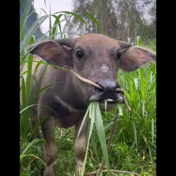 buffalo calf standing in a rural or farm