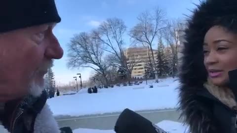 CBC Interview with Dallas Hills -CBC Reporter warbles and sits down on a bench 2019 - Camera flips to normal after 20 seconds