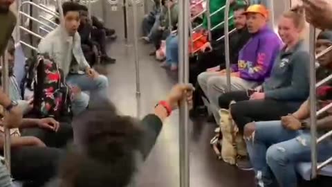 Guy's dancing in the bus goes crazy.