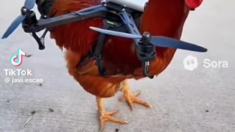 "When your chicken decides to upgrade from walking to flying — with a drone!"