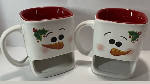 🎄🎄 Set of 2: Snowman Coffee Milk Hot Chocolate Mugs w/ Cookie Holder Christmas - UEC