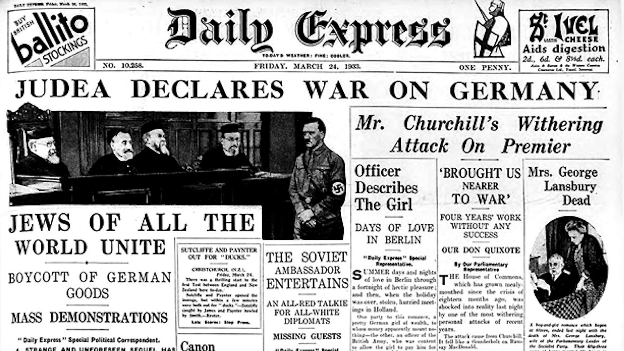 1933 World Jews declare War on Germany Hitler