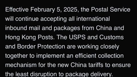 ALERT: The United States Postal Service has suspended all packages from China and Hong Kong