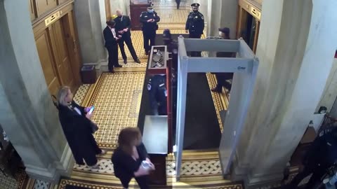 Capitol CCTV showing Sen. Kamala Harris exiting the Capitol at 11:21 a.m. on January 6.
